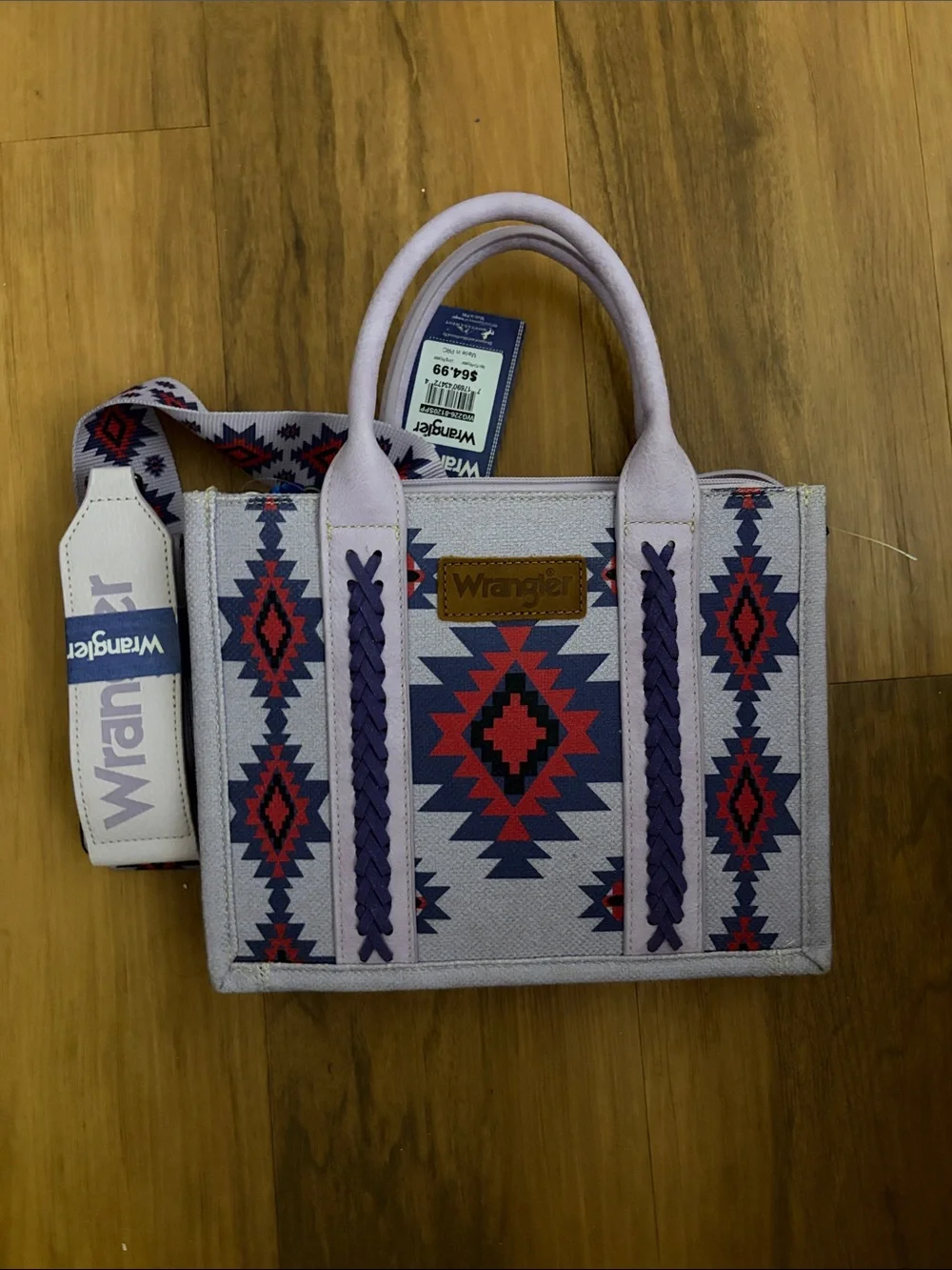 Wrangler Lavender Aztec Crossbody Tote with Red and Navy Accents